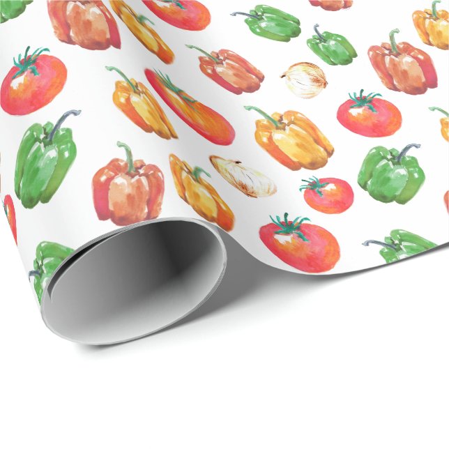 Papier Cadeau Poivrons de tomate Oignon Foodie à la main (Coin rond)