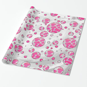 Papier Cadeau Poka Dot Vache rose et blanc