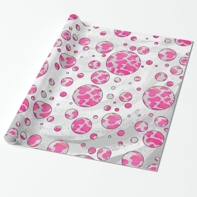 Papier Cadeau Poka Dot Vache rose et blanc (Déroulé)