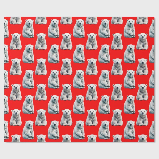 Papier Cadeau Polar Bear Pattern Design On Red  (Plat)