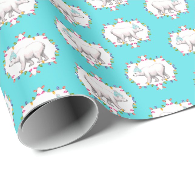 Papier Cadeau Polar Bears in Pom Pom Ski Hats Wrapping Paper (Coin rond)