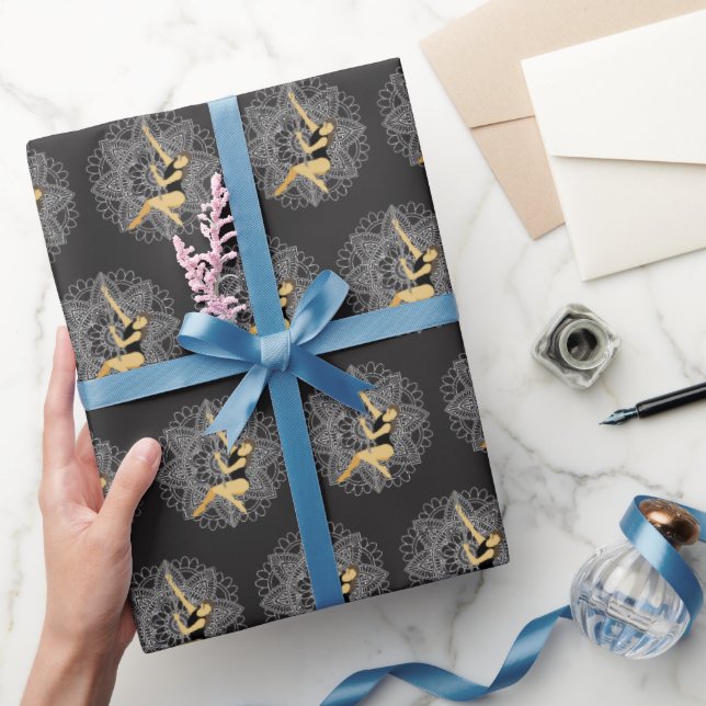 Papier Cadeau Pôle Fitness Flower Mandala Blanc Matte Noir (Cadeaux)