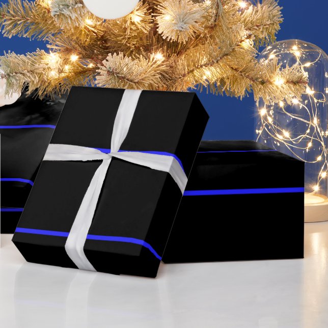 Papier Cadeau Police Légère Ligne bleue (Vacances)