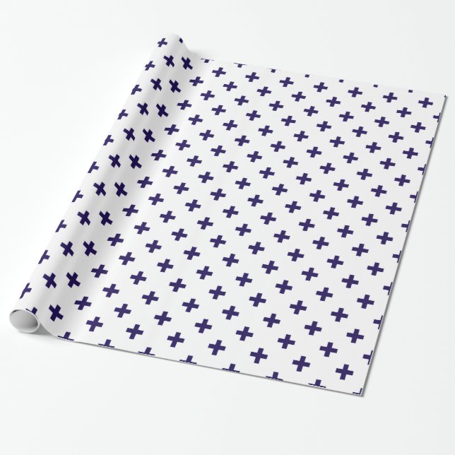 Papier Cadeau Polka bleu marine croise sur blanc (Déroulé)