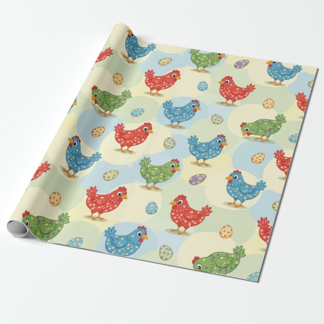 Papier Cadeau Polka Dot Chickens Wrapping Paper (Déroulé)