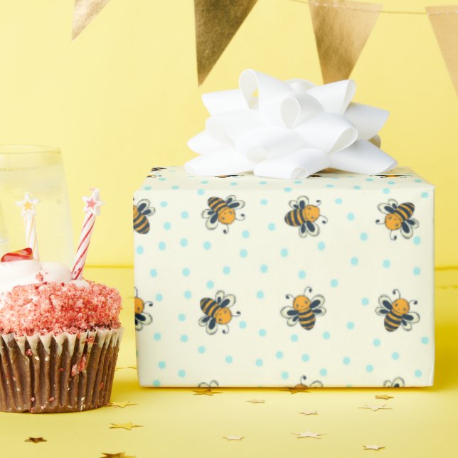 Papier Cadeau Polka Dot Honey Bees Antique Blanc (Fête d'anniversaire)