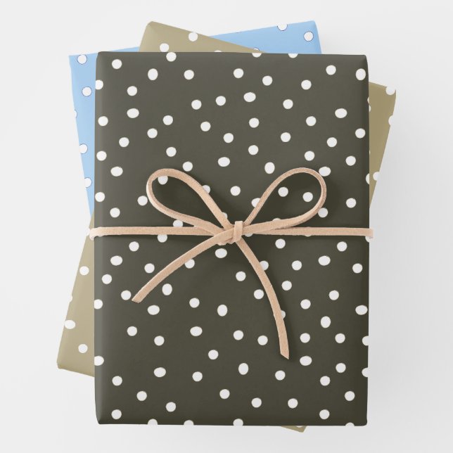 Papier cadeau Polka Dot, Vert fret, Sable, Bleu (En situation)