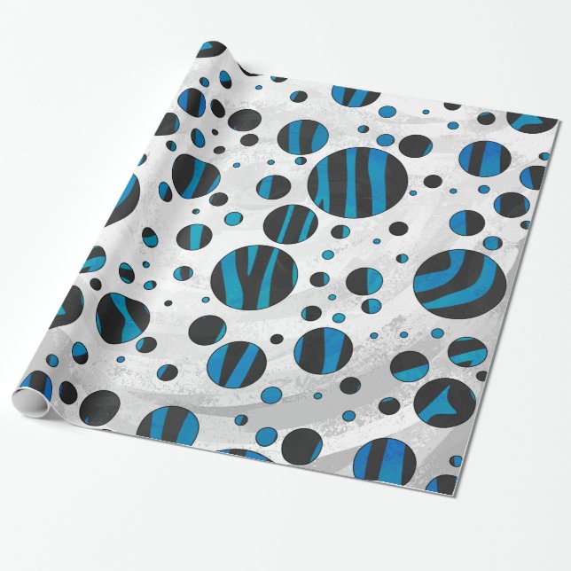 Papier Cadeau Polka Dot Zebra Motif noir et bleu (Déroulé)