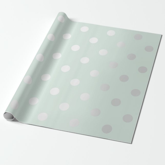 Papier Cadeau Polka Petits points Tiffany Aqua Mint Silver Grey (Déroulé)