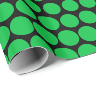 Papier Cadeau Polka vert point noir moderne