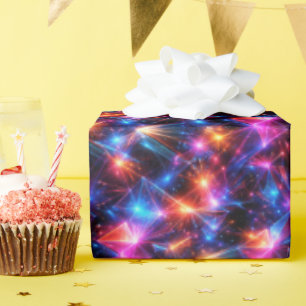 Papier Cadeau Polygone Néon Abstrait avec Explosions