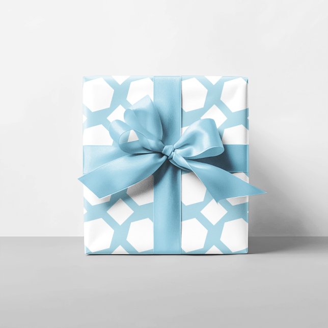 Papier Cadeau Polygones bleu clair et blanc (Light Blue and White Polygons Wrapping Paper)
