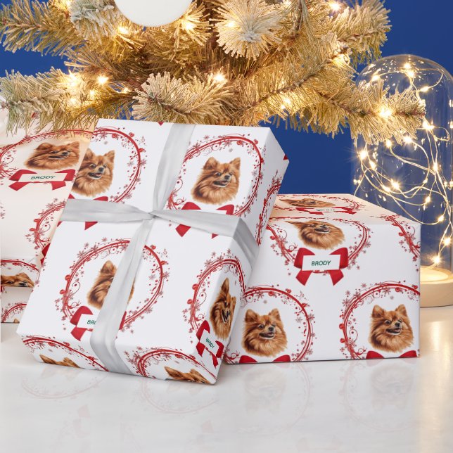 Papier Cadeau Pomeranian Puppy Christmas Wrapping Paper (Vacances)