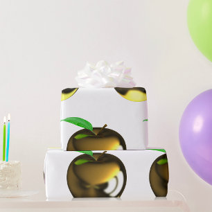 Papier Cadeau Pomme Dorée avec Feuille Métallique Brillante