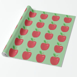 Papier Cadeau Pomme rouge et feuille verte cadeau vert