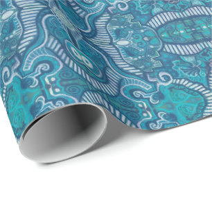 Papier Cadeau Pomme Strid Bohemian Arabesque Motif Bleu Turquois