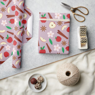 Papier Cadeau Pommes, cannelle, Fleurs, Star Anise sans fil