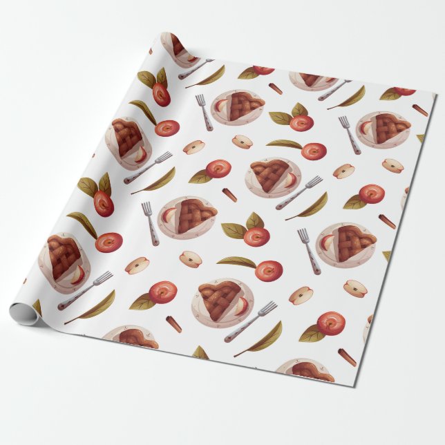 Papier Cadeau Pommes et tranches de tarte aux pommes (Déroulé)