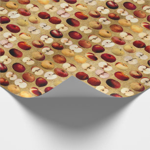 Papier Cadeau Pommes rouges et dorées Vintages