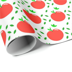 Papier Cadeau Pommes rouges et Feuilles verts