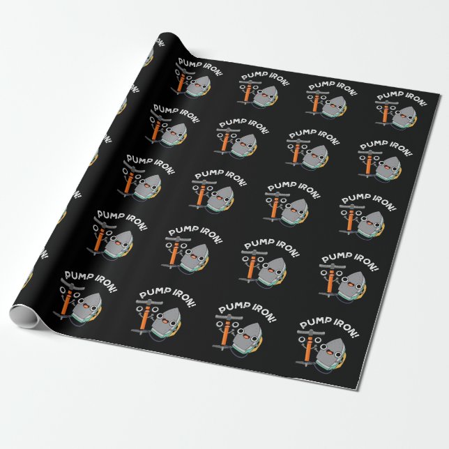 Papier Cadeau Pompe Fer amusant Exercice Pun Dark BG (Déroulé)