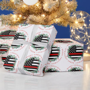 Papier Cadeau Pompier mince ligne rouge couronne Joyeux Noël