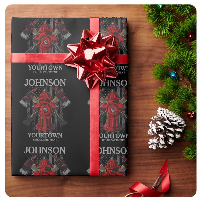 Papier Cadeau Pompier NOM Fire Department Hydrant USA Drapeau (Créateur téléchargé)