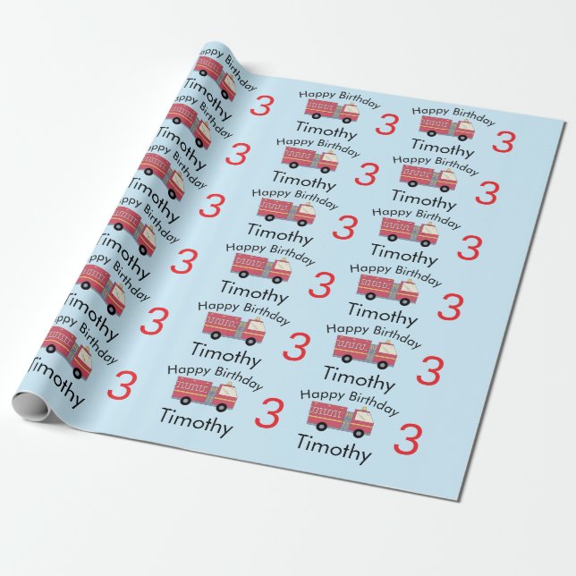 Papier Cadeau Pompier rouge Alarme Camion Fournitures d'annivers (Déroulé)
