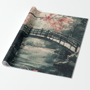 Papier Cadeau Pont Cherry Blossom Sumi-E Paysage