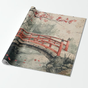 Papier Cadeau Pont Cherry Blossom Sumi-E Paysage (2)