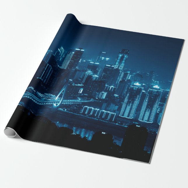 Papier Cadeau Pont et l'architecture urbaine de ville la nuit à  (Déroulé)
