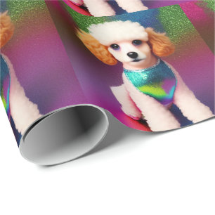 Papier Cadeau Poodle blanc avec oreilles de crème sur arc-en-cie