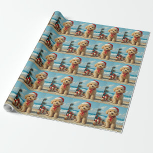 Papier Cadeau Poodle Chien Noël Plage Vintage