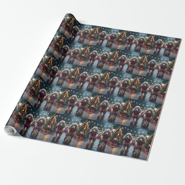 Papier Cadeau Poodle Dogs Christmas Snow Holiday  (Déroulé)