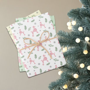 Papier cadeau Poodle Rose pastel Noël