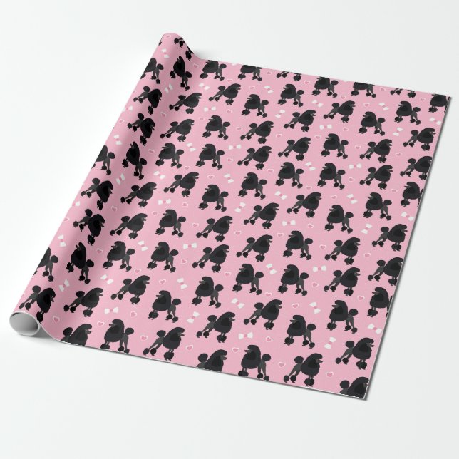Papier Cadeau Poodles noirs et vaches Motifs roses (Déroulé)