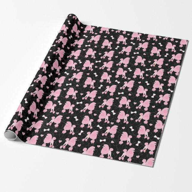 Papier Cadeau Poodles roses et vaches Motif noir (Déroulé)