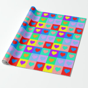 Papier Cadeau Pop Art Colorful Heart Motif