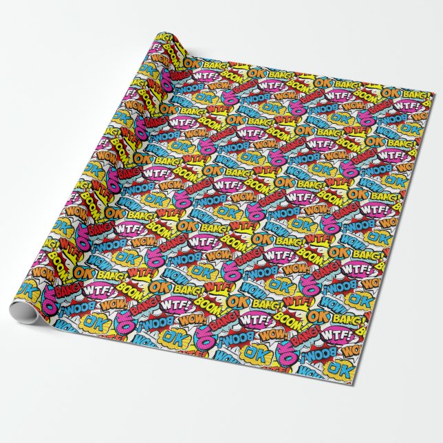 Papier Cadeau Pop Art Comic : Retro Motif sans couture (Déroulé)
