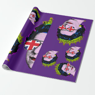 Papier Cadeau Pop art Moderne HM Queen avec lunettes Union Jack