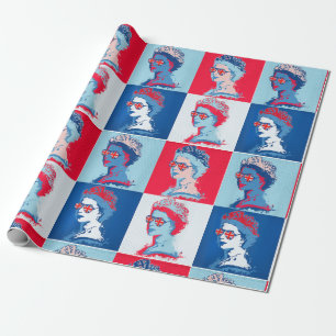 Papier Cadeau Pop art Moderne HM Queen avec lunettes Union Jack 