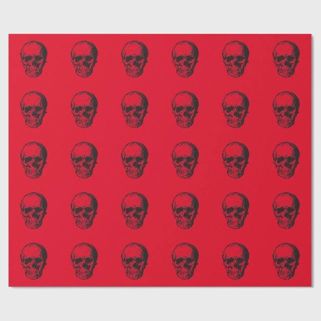 Papier Cadeau Pop Art rouge crâne (Plat)