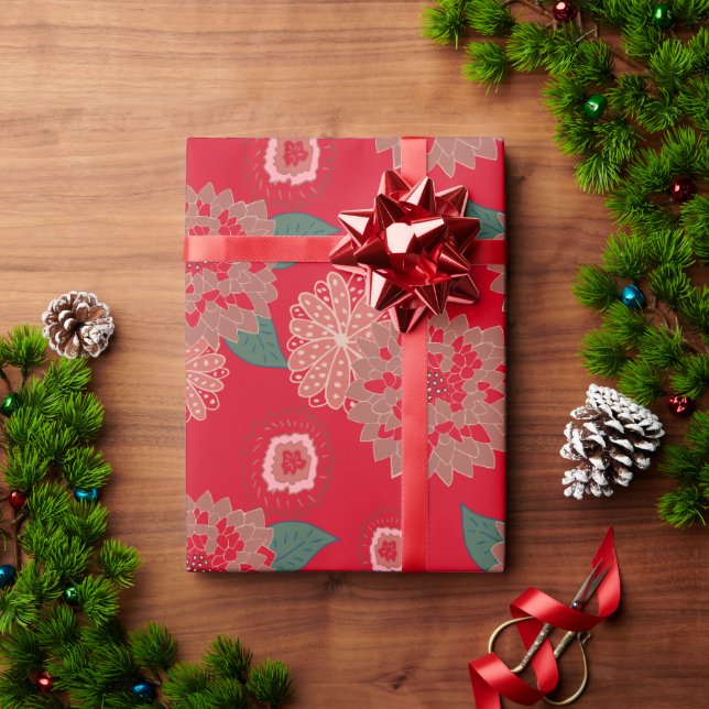 Papier Cadeau Pop ChristmasFlowerBurst Papier à envelopper Rouge (Cadeau de vacances)