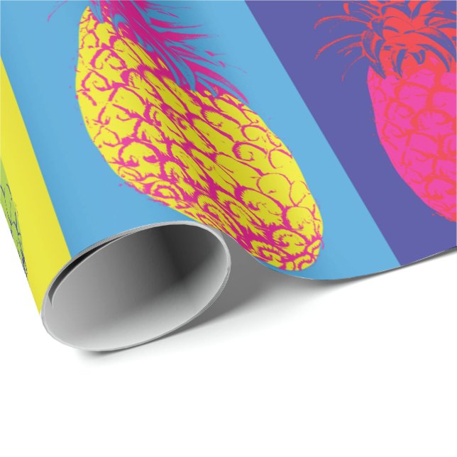 Papier Cadeau Pop d'ananas rétro Bright Bold Motif moderne (Coin rond)