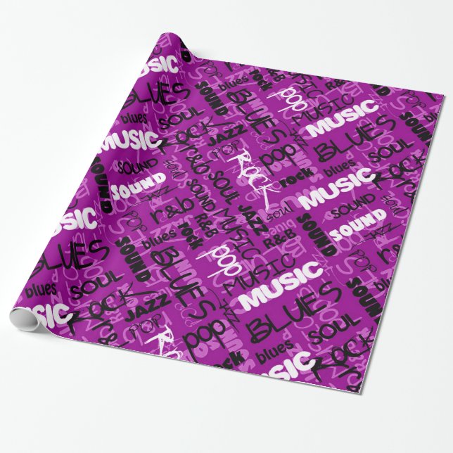 Papier Cadeau Pop Roche Rose R & B Musique Texte Enveloppement P (Déroulé)