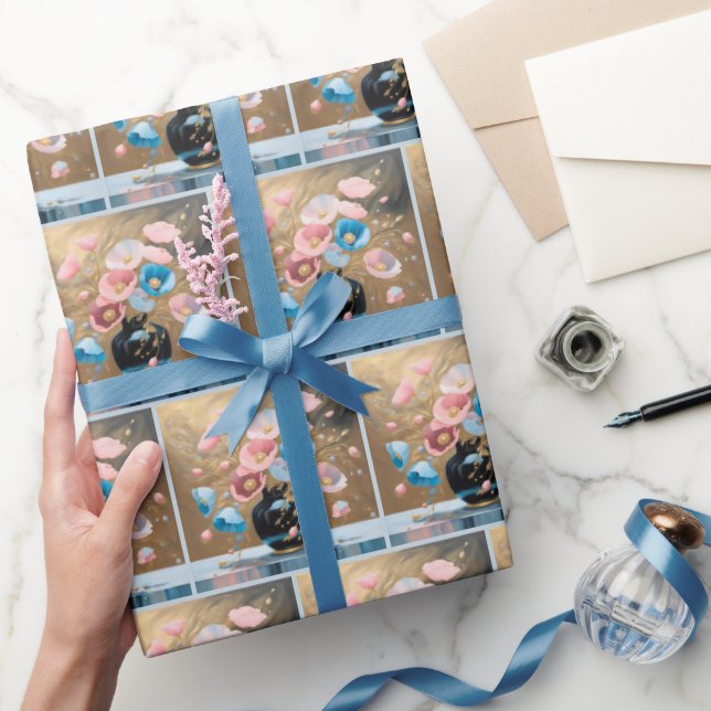 Papier Cadeau Poppies Dans Vase Noir (Cadeaux)