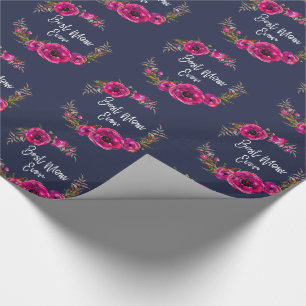 Papier Cadeau Poppies florales rose Fuchsia Wreath Meilleure mam