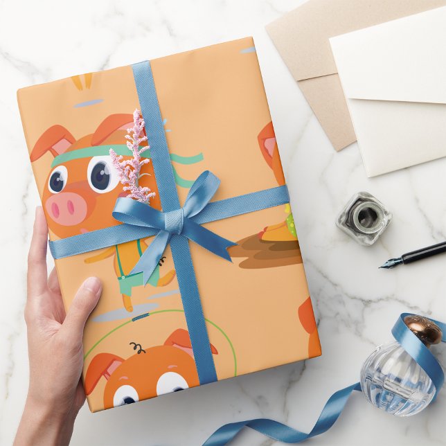 Papier Cadeau Porcs qui s'activent (Créateur téléchargé)