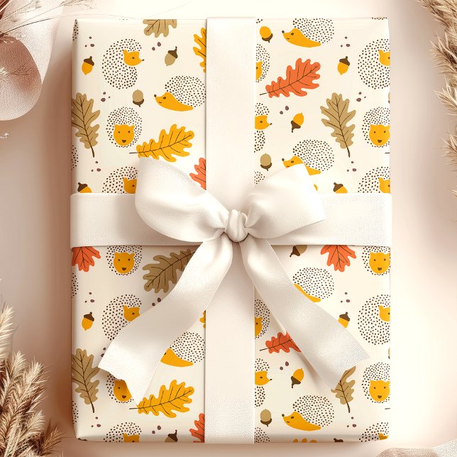 Papier Cadeau Porcupine Automne Floral Feuilles Motif (Créateur téléchargé)
