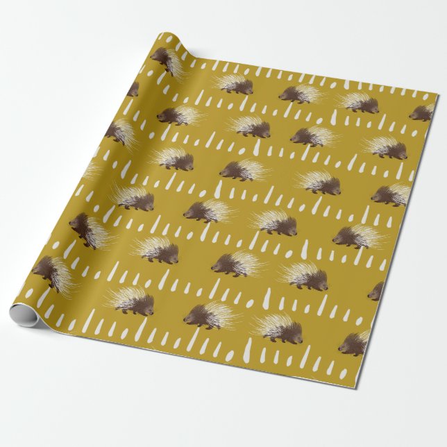 Papier Cadeau Porcupine Brown et moutarde (Déroulé)